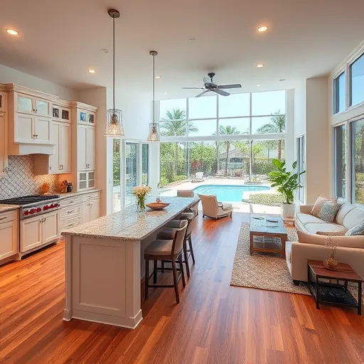 Luxury renovated kitchen in Ocean Ridge FL with granite countertops, high-end cabinetry, and open-concept living area.
