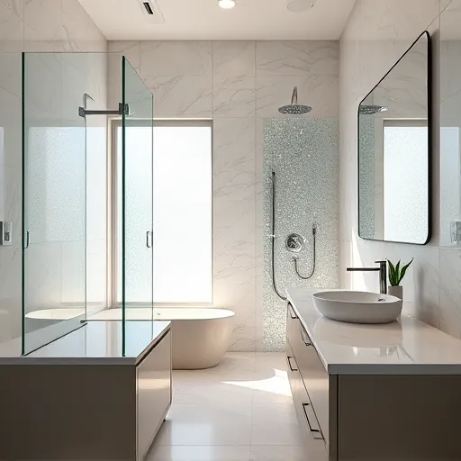 Newly remodeled bathroom in Riviera Beach FL featuring modern fixtures, walk-in glass shower, and elegant vessel sink.