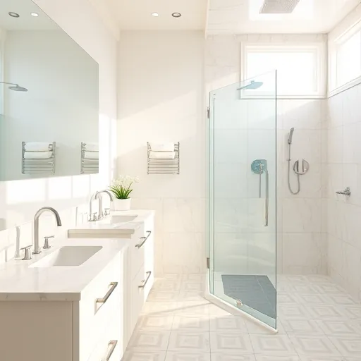 Modern Riviera Beach bathroom remodel with marble countertops, glass shower, neutral tones, and stylish decor.