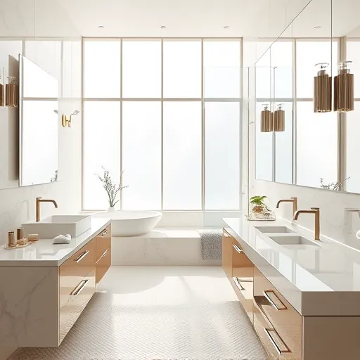 Freshly renovated Hypoluxo bathroom featuring marble countertops, modern fixtures, frameless shower, natural sunlight, neutral tones, and elegant textured tiles