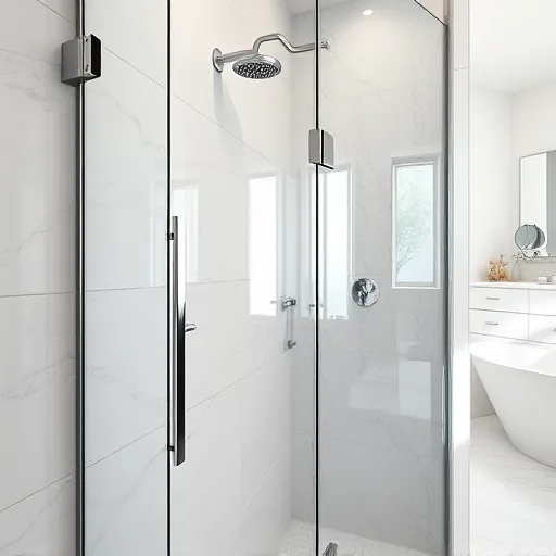 Recently completed sleek modern shower in Riviera Beach FL with glass doors marble tiles and matte fixtures