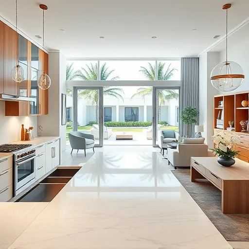Modern Palm Beach Shores kitchen and living area with sleek design, natural light, and coastal decor accents.