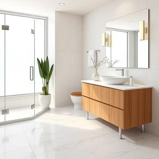 Renovated Lake Park bathroom featuring a walk-in glass shower, soaking tub, quartz countertop, and elegant decor.