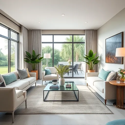 Remodeled living room in Lantana, FL, showcasing modern decor, natural light, and elegant furnishings with plants.