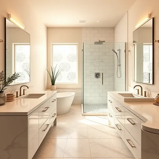 Beautiful renovated bathroom in Juno Ridge FL with marble countertops, glass walk-in shower, neutral tones, and elegant fixtures