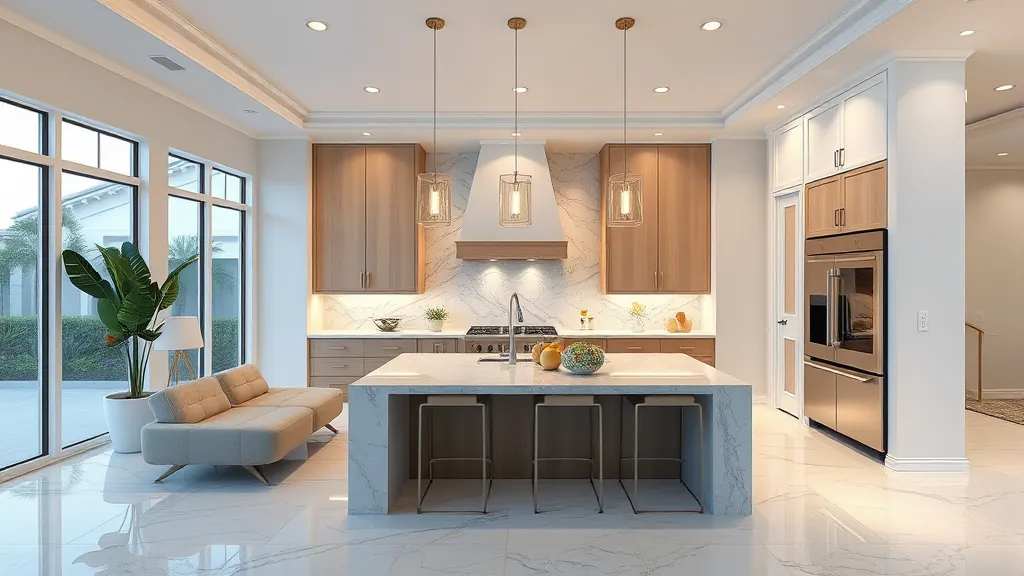 Remodeling in West Palm Beach, FL showcasing modern kitchen and living area design.
