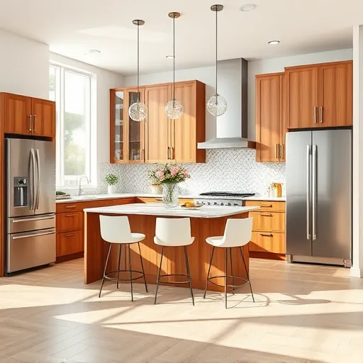 Modern kitchen remodel in Gulf Stream FL highlights stainless steel appliances, quartz counters, custom cabinetry, and natural light.