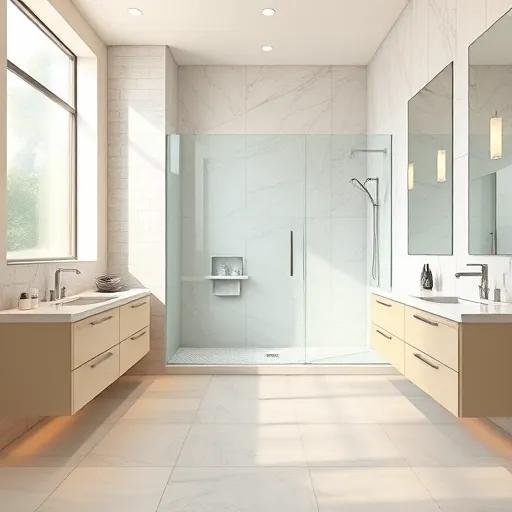 Beautiful renovated bathroom in Haverhill FL with modern fixtures, elegant tile work, walk-in shower, marble countertops, and natural light