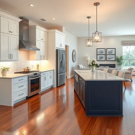 Renovated kitchen in Mangonia Park FL features sleek cabinetry, stainless steel appliances, and a spacious quartz island.