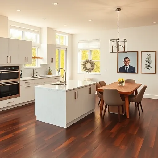 Modern Boynton Beach kitchen with white cabinetry, quartz island, and open-concept living area bathed in natural light.