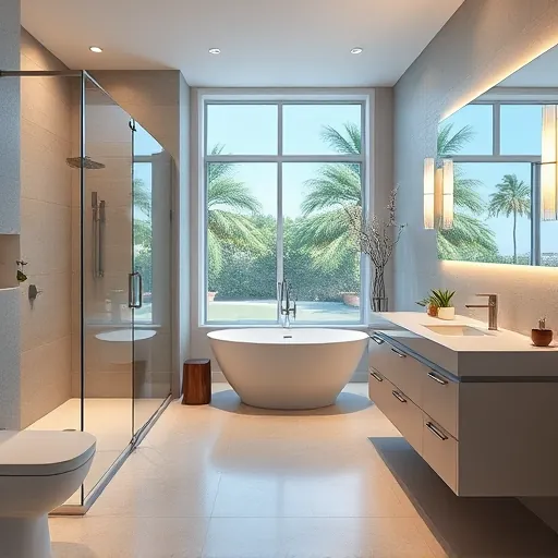 Completed bathroom remodel in Riviera Beach FL featuring modern fixtures, elegant tiles, and a spacious walk-in shower.