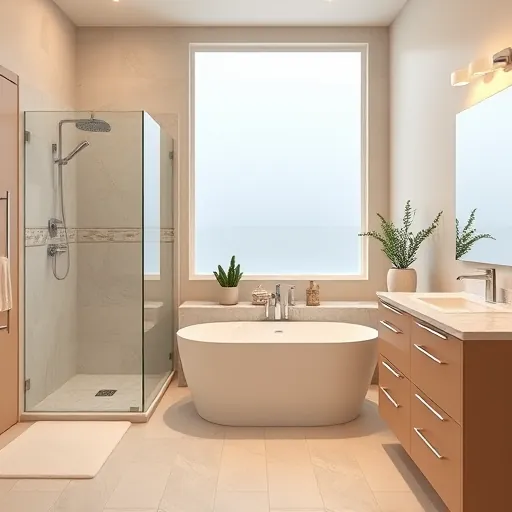 Sleek modern bathroom remodel in Port Saint Lucie with walk-in shower, freestanding tub, and luxury finishes.