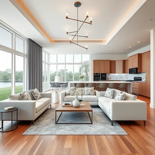 Beautifully renovated living room in Belle Glade, FL with modern furnishings, natural light, and elegant decor.
