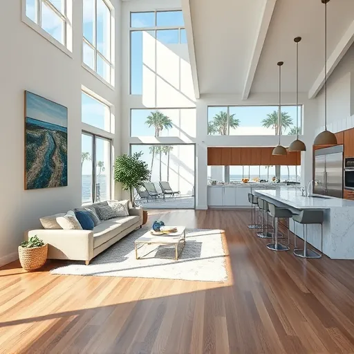 Modern living space in Jupiter FL with open-concept design, coastal decor, and abundant natural light.