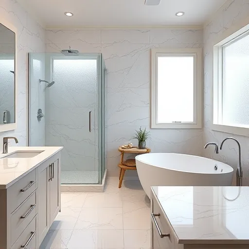 Beautiful renovated Stuart Florida bathroom with modern fixtures, walk-in shower, marble countertops, soaking tub, and coastal accents