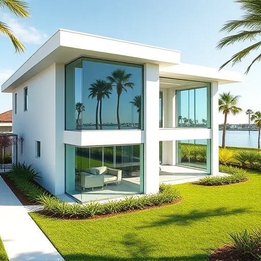 Recently installed modern window system in Riviera Beach Florida featuring clear glass, sleek design, lush tropical landscape, and coastal scenery