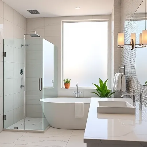 Freshly remodeled luxurious bathroom in Riviera Beach with modern fixtures, walk-in shower, soaking tub, and elegant decor.