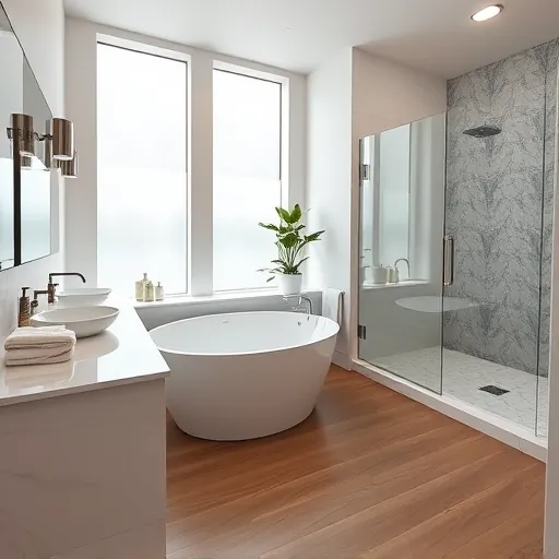 Luxurious renovated bathroom in Canal Point FL with marble countertops modern fixtures and elegant decor