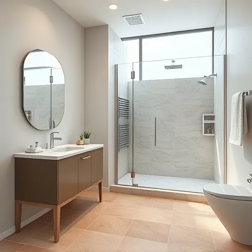 Remodeled Greenacres Florida bathroom with modern fixtures, stone floors, marble vanity, frameless shower, and natural light