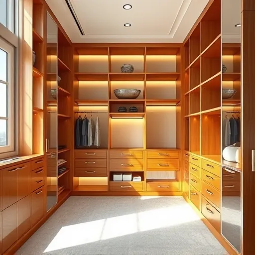 Beautiful custom walk-in closet in Riviera Beach FL with sleek cabinetry, integrated lighting, and organized storage space