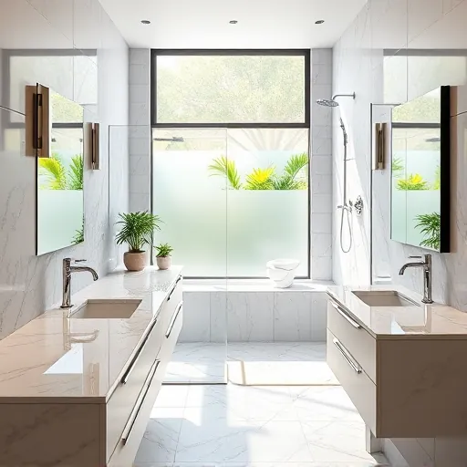 Renovated Palm Beach Gardens bathroom with marble countertops, chrome fixtures, walk-in shower, and natural light.
