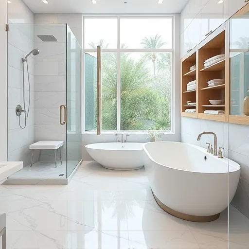 Freshly renovated Juno Beach bathroom with modern fixtures, walk-in shower, freestanding tub, and chic decor.