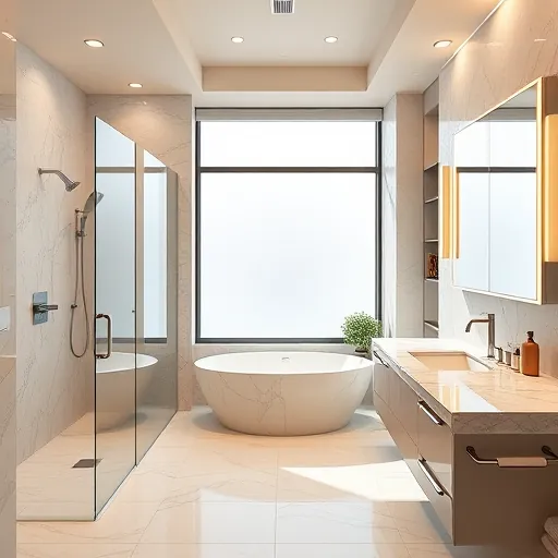 Beautiful renovated Boynton Beach bathroom with walk-in shower, freestanding tub, marble vanity, and modern fixtures