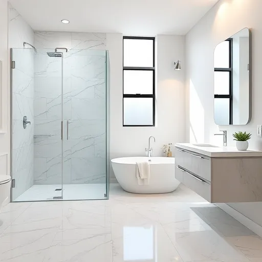 Renovated modern bathroom in Haverhill FL with marble shower, freestanding tub, quartz vanity, and stylish decor