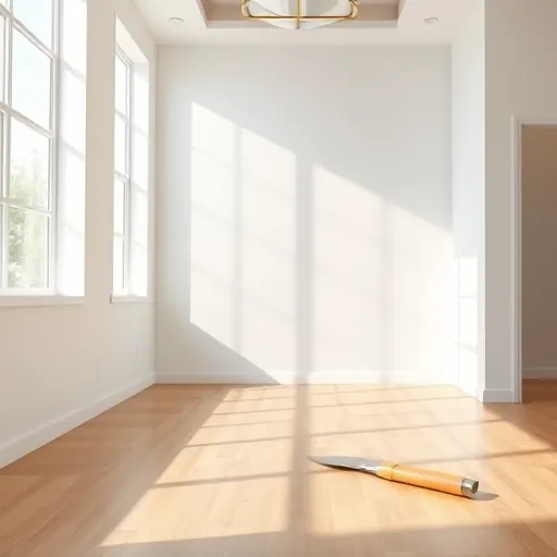 Freshly finished drywall in a modern Riviera Beach home with sunlight, polished hardwood floors, and neat drywall joints