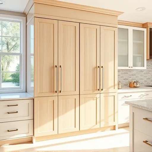 Refaced modern kitchen cabinets in Riviera Beach Florida with glossy neutral tones, bright natural light, and elegant details