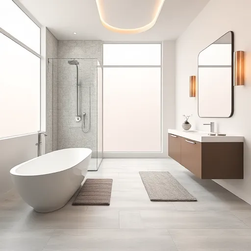 Modern renovated bathroom in Hypoluxo FL with walk-in glass shower, freestanding tub, sleek fixtures, and natural light