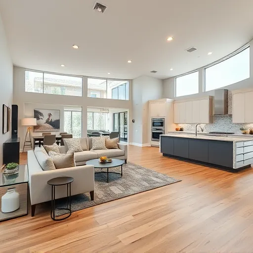Completed home remodel in Stuart FL featuring a modern living room with hardwood floors, recessed lighting, and energy-efficient windows.
