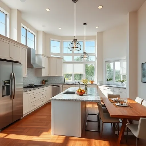 Remodeled kitchen in Fort Pierce FL with modern cabinetry, granite countertops, and elegant pendant lighting.