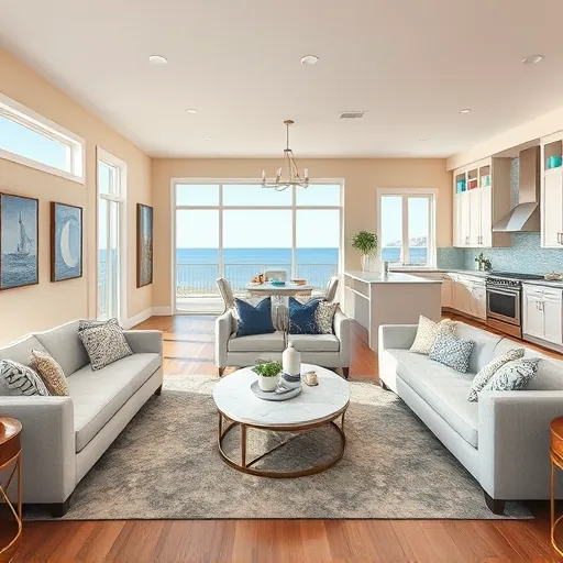 Modern living room in Briny Breezes FL blends coastal charm with elegance featuring plush furnishings and natural light.