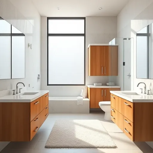 Remodeled Pahokee FL bathroom with modern chrome fixtures, walk-in shower, marble countertops, custom wood cabinets, and natural lighting