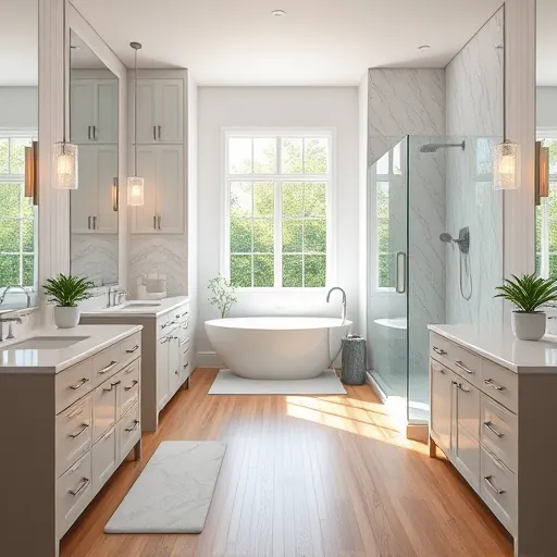 Remodeled bathroom in Lake Harbor FL with sleek fixtures, walk-in shower, freestanding tub, and modern touches.
