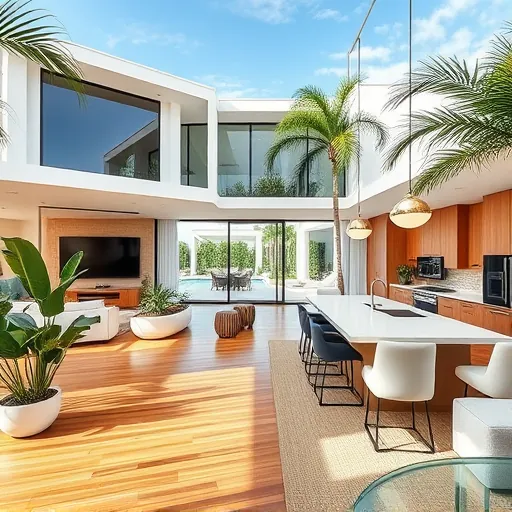 Completed remodeling project in Gulf Stream FL featuring modern exterior, elegant interior, and tropical landscaping.