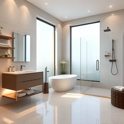 Luxurious remodeled Palm Beach Gardens bathroom with modern fixtures, marble floors, freestanding tub, walk-in shower, and elegant finishes
