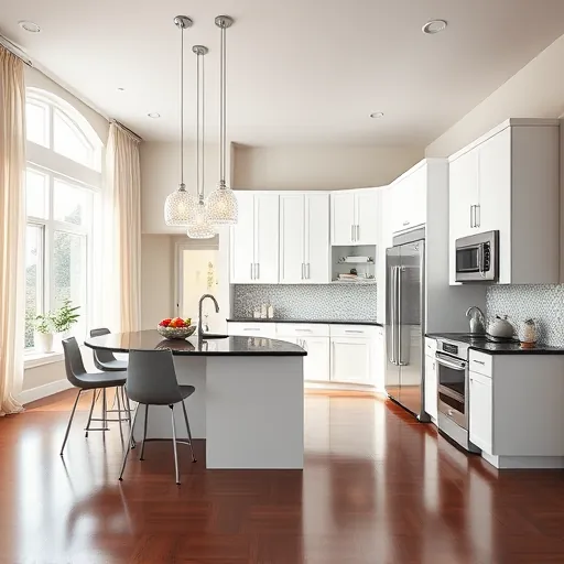 Stunning contemporary kitchen in Haverhill, FL with sleek cabinetry, dark granite, island seating, and natural light.
