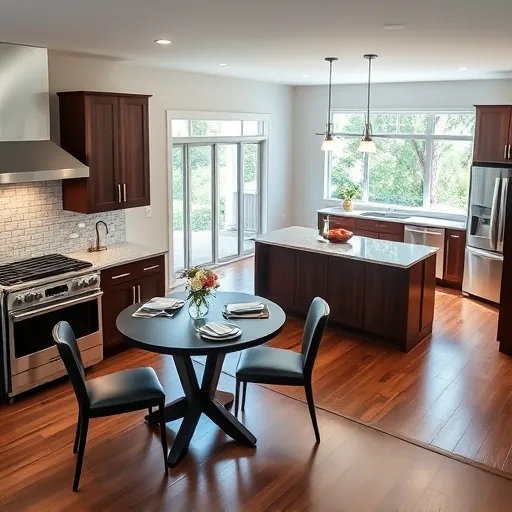 Modern Canal Point kitchen remodel features dark wood cabinetry, granite countertops, and natural light through large windows.