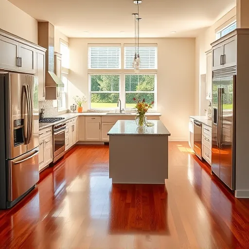 Modern Haverhill kitchen renovation with stainless steel appliances, granite island, natural light, and neutral tones.