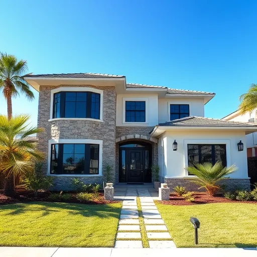 Contemporary remodeled home in Village of Golf, FL, featuring elegant stone accents and vibrant tropical landscaping.