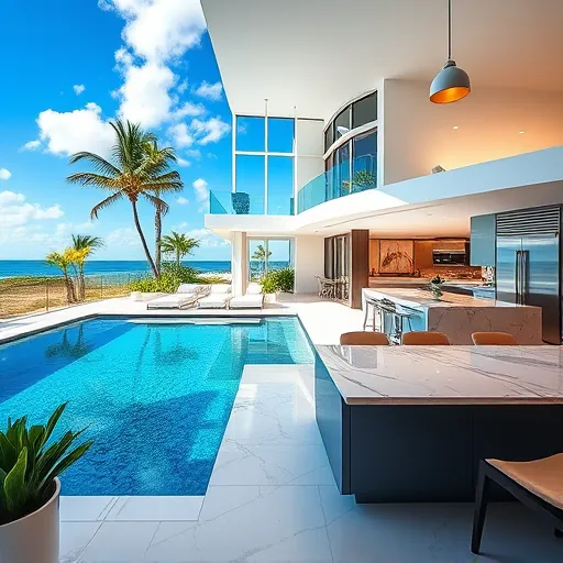 Stunning coastal home renovation in Riviera Beach, FL with modern design, open living space, and luxurious outdoor area.