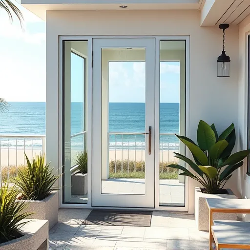 Flawlessly installed hurricane impact door in Riviera Beach Florida with impact-resistant glass and modern coastal home design