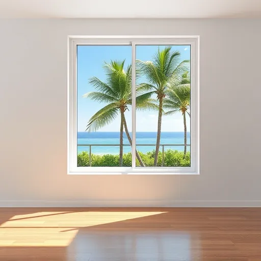 Perfectly installed large glass window in a modern Riviera Beach Florida home showcasing craftsmanship and scenic tropical outdoor view