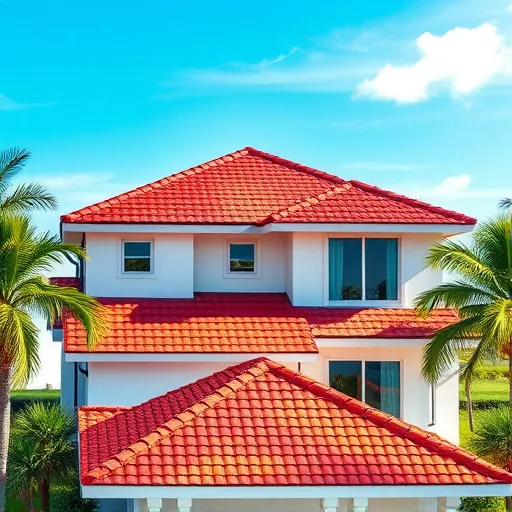 Newly repaired modern home in Riviera Beach Florida with vibrant asphalt shingle roof and lush landscaping