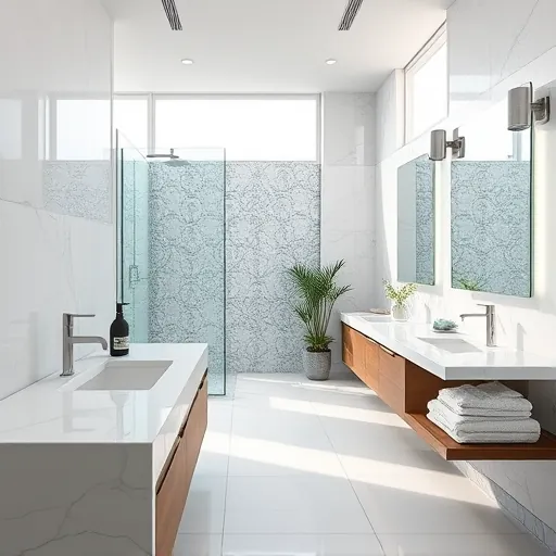Completed bathroom remodel in Riviera Beach FL with modern fixtures, spacious walk-in shower, and elegant finishes.
