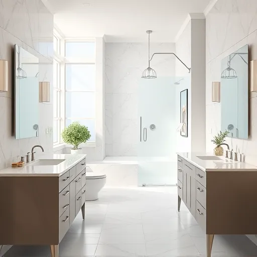 Bright renovated Briny Breezes bathroom with modern fixtures, walk-in shower, marble countertops, natural light, coastal accents