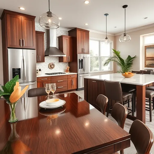 Stunning South Bay kitchen remodel featuring dark wood cabinetry, quartz countertop, and elegant tile backsplash.