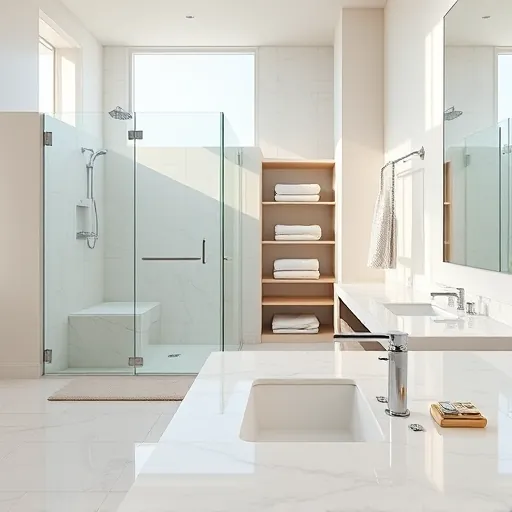 Freshly remodeled bathroom in Hypoluxo FL with modern fixtures, Carrara marble, and a spacious walk-in glass shower.